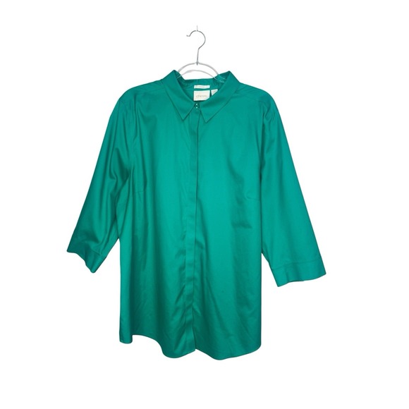 Chico's Tops - Chicos Size 4 US 2X Green No Iron Button Up Shirt 3/4 Sleeve 100% Cotton Classic